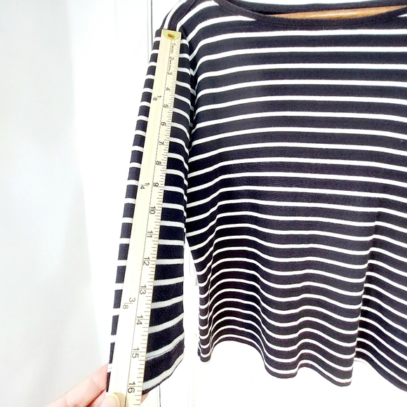 Vintage Design Assets B&W Sailor Striped Boat Neck Top with 3/4 Sleeves Sz XL - Picture 9 of 10